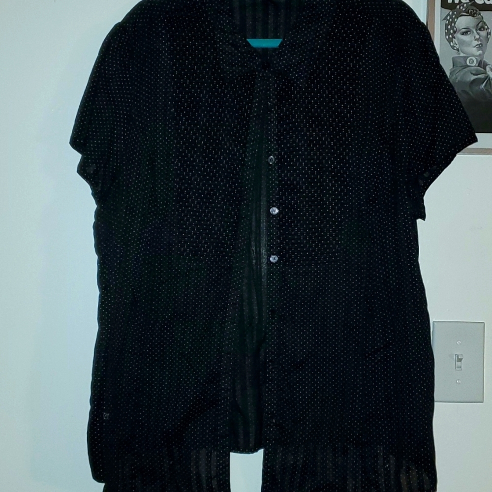 Style & co. Black and white polka dot tuxedo shirt